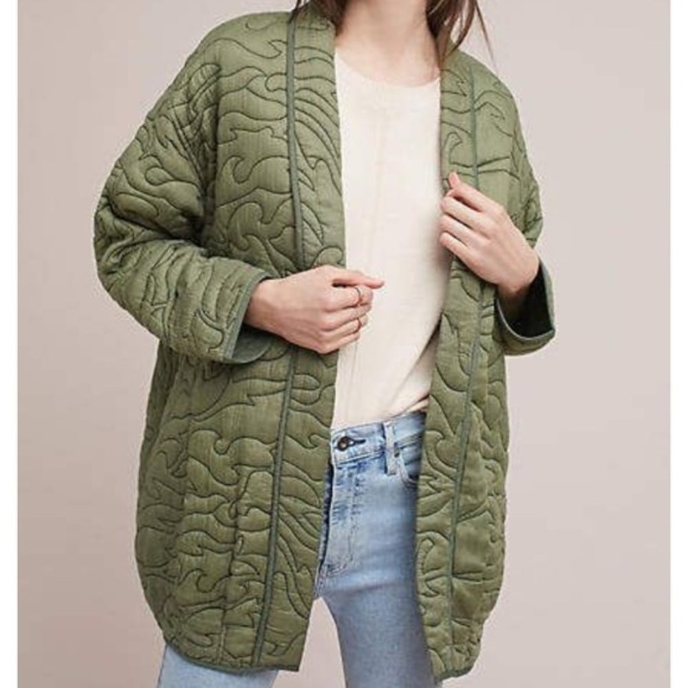 ECU Anthro Quilted Kimono Jacket in Olive, Sz S